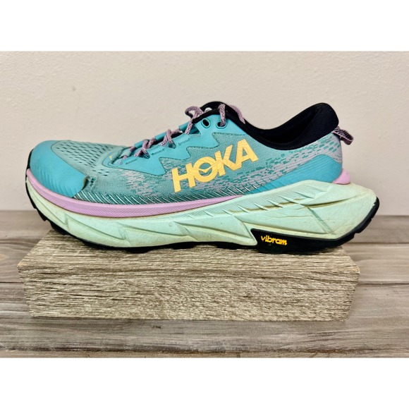 Hoka Clifton 9.5 Womens Trail Running Shoes Teal Lavender Yellow Vibram Sneakers - Picture 13 of 13